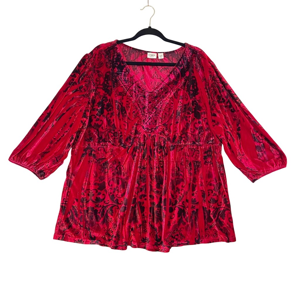 Cato Velvet Top Women's Sz 26/28W Red Black Boho Whimsigoth Holiday Party